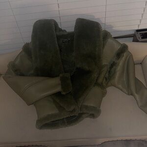 Olive Green Faux Fur Jacket